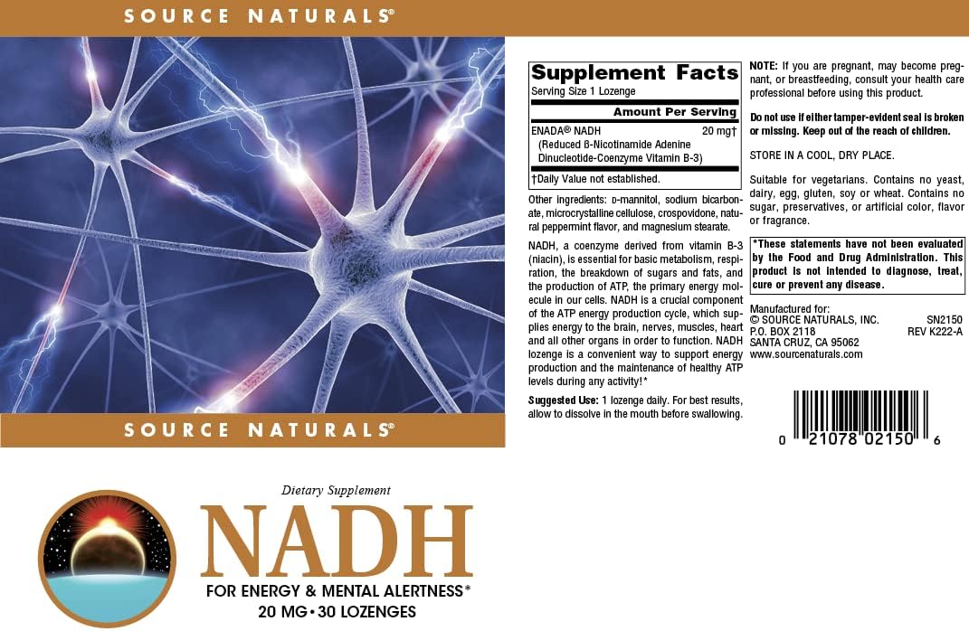 Source Naturals NADH 20mg Lozenges for Energy and Alertness - 30 Count