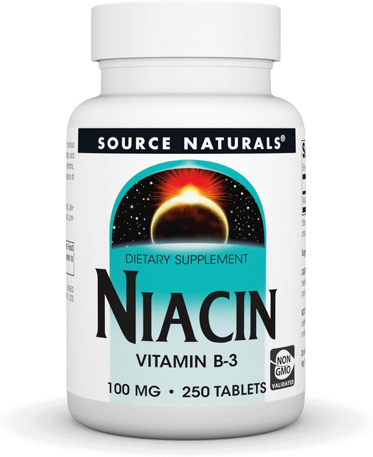 Source Naturals Niacin 100mg Vitamin B-3 Tablets - 250 Count, Non-GMO Formula