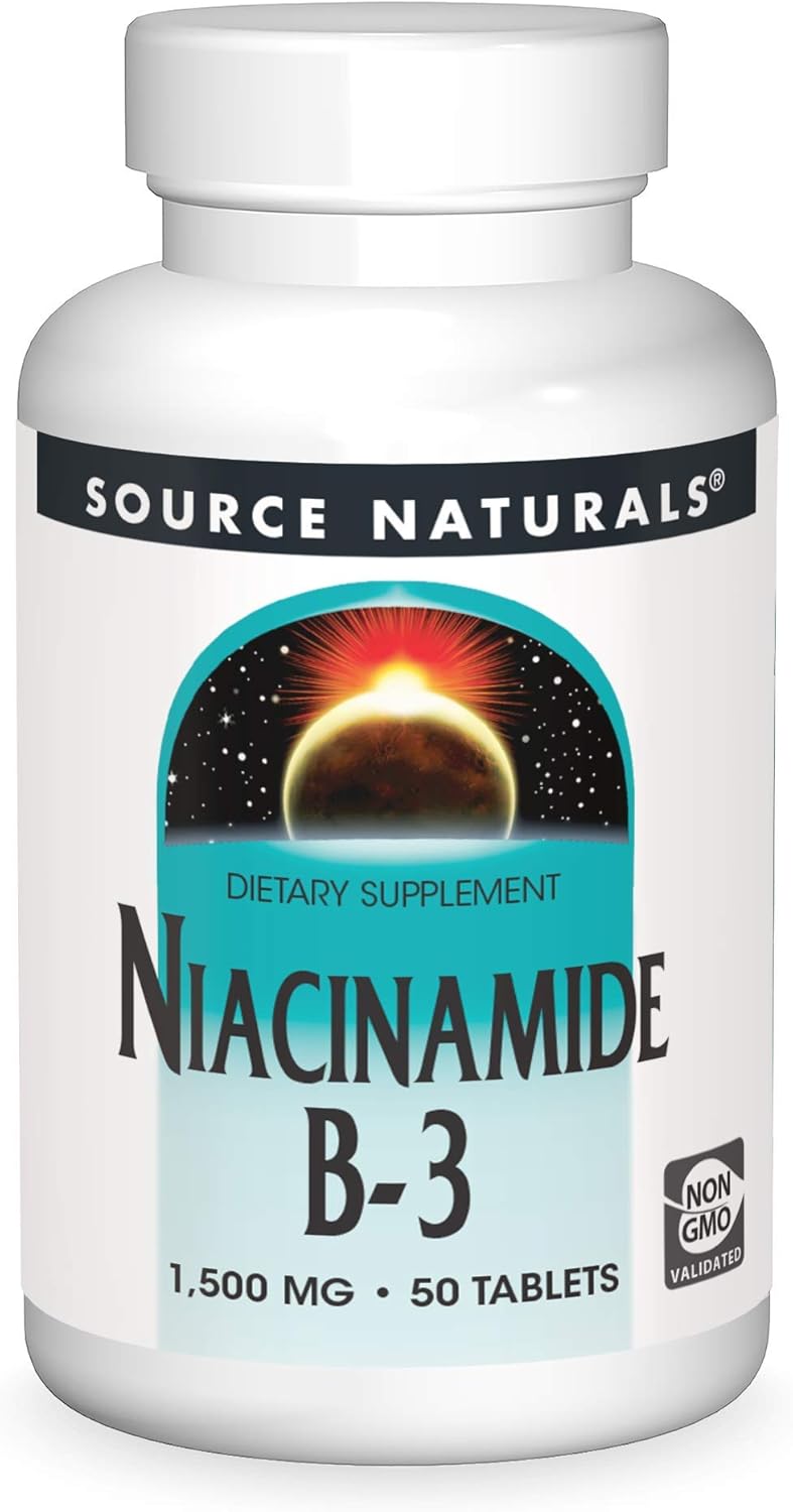 Source Naturals Niacinamide B-3 1500mg Dietary Supplement - 50 Tablets for Overall Health and Wellness