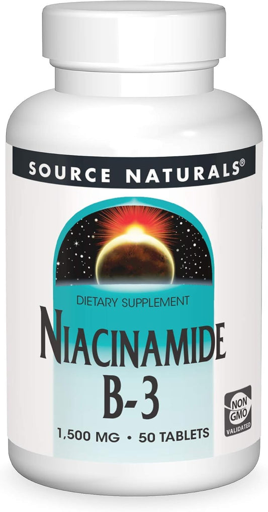 Source Naturals Niacinamide B-3 1500mg Dietary Supplement - 50 Tablets for Overall Health and Wellness