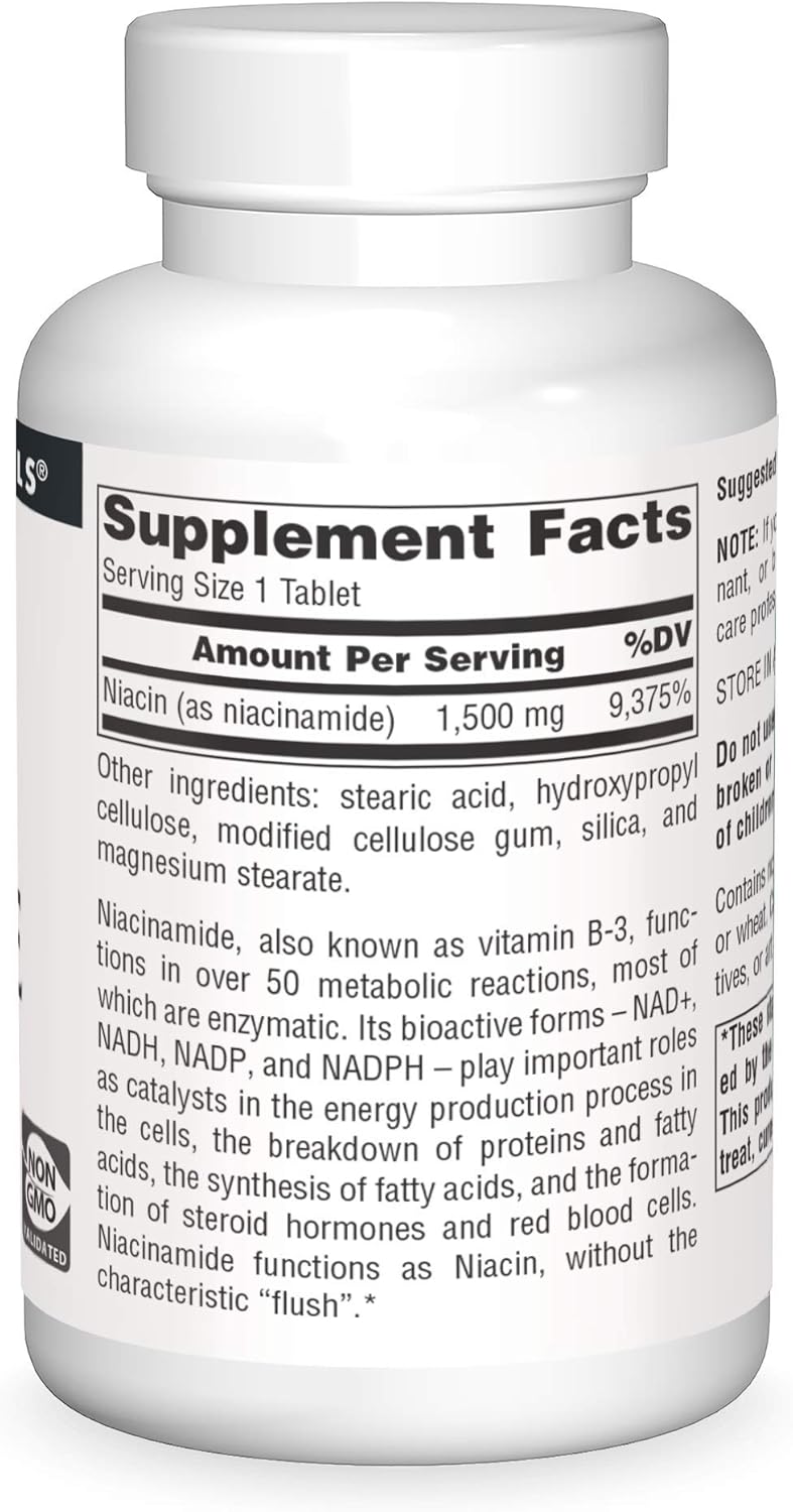 Source Naturals Niacinamide B-3 1500mg Dietary Supplement - 50 Tablets for Overall Health and Wellness