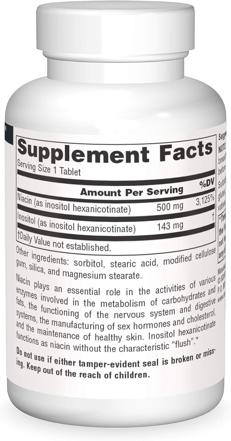 Source Naturals No-Flush Niacin Tablets, B-3 500mg - 60 Count