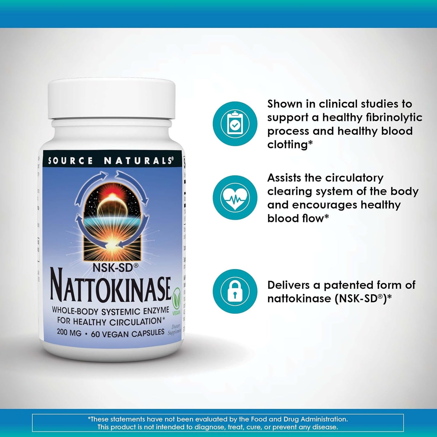 Source Naturals NSK-SD Nattokinase Enzyme Capsules for Circulation Support - 200mg, 60 Count