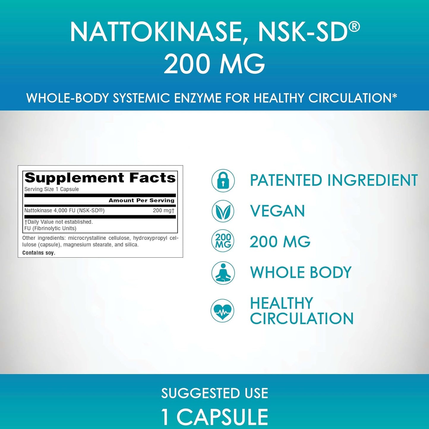 Source Naturals NSK-SD Nattokinase Enzyme Capsules for Circulation Support - 200mg, 60 Count