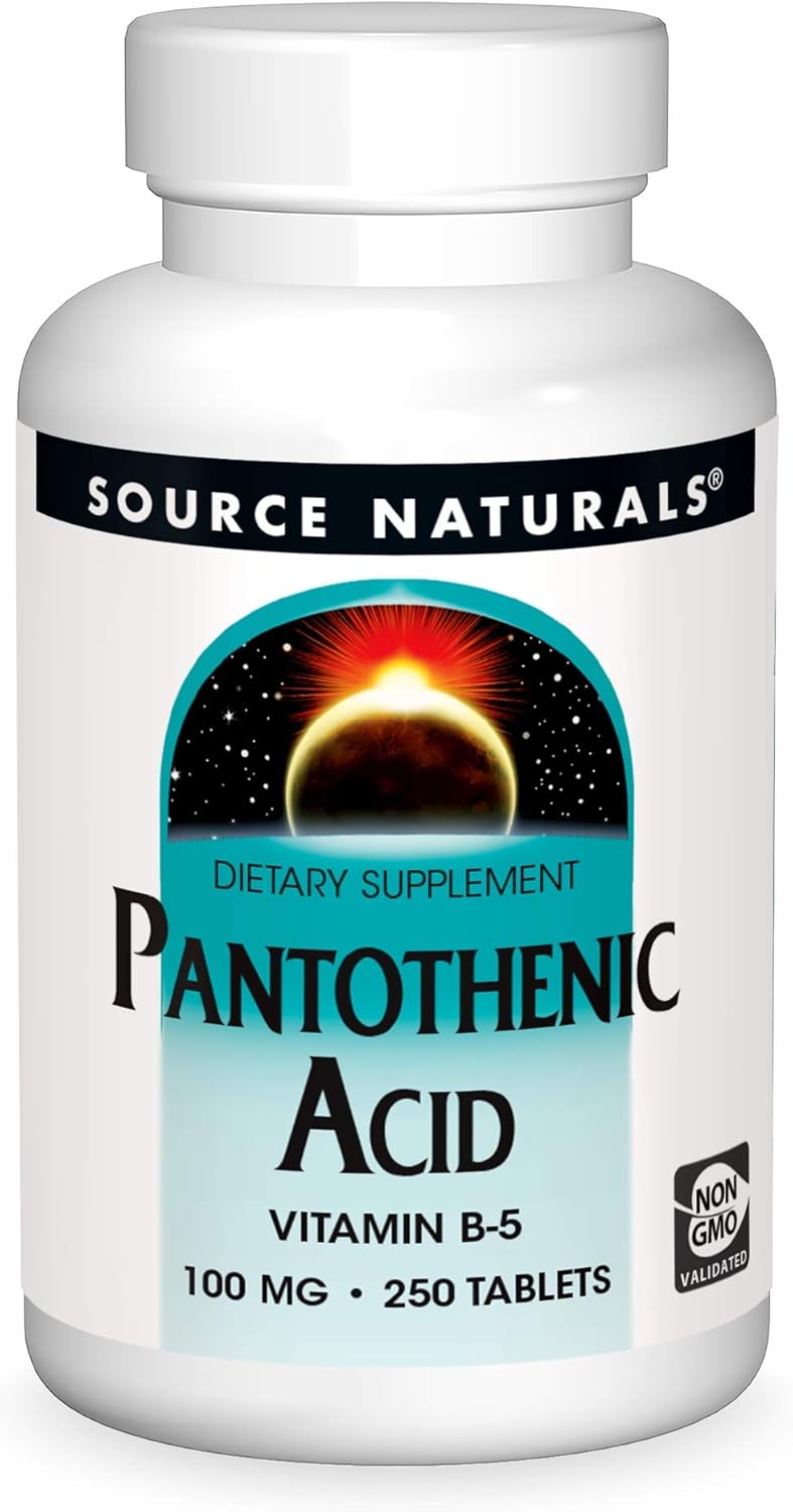 Source Naturals Pantothenic Acid 100 mg Vitamin B-5 Supplement - 250 Tablets for Overall Health and Wellness