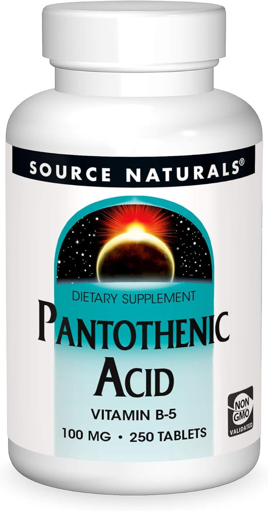 Source Naturals Pantothenic Acid 100 mg Vitamin B-5 Supplement - 250 Tablets for Overall Health and Wellness