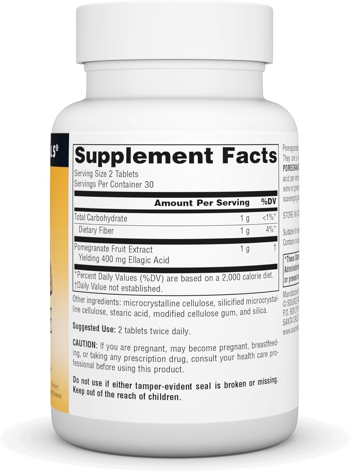 Source Naturals Pomegranate Extract 500mg Tablets with Whole Fruit Ellagic Acid and Fiber for Antioxidant Support - 60 Count