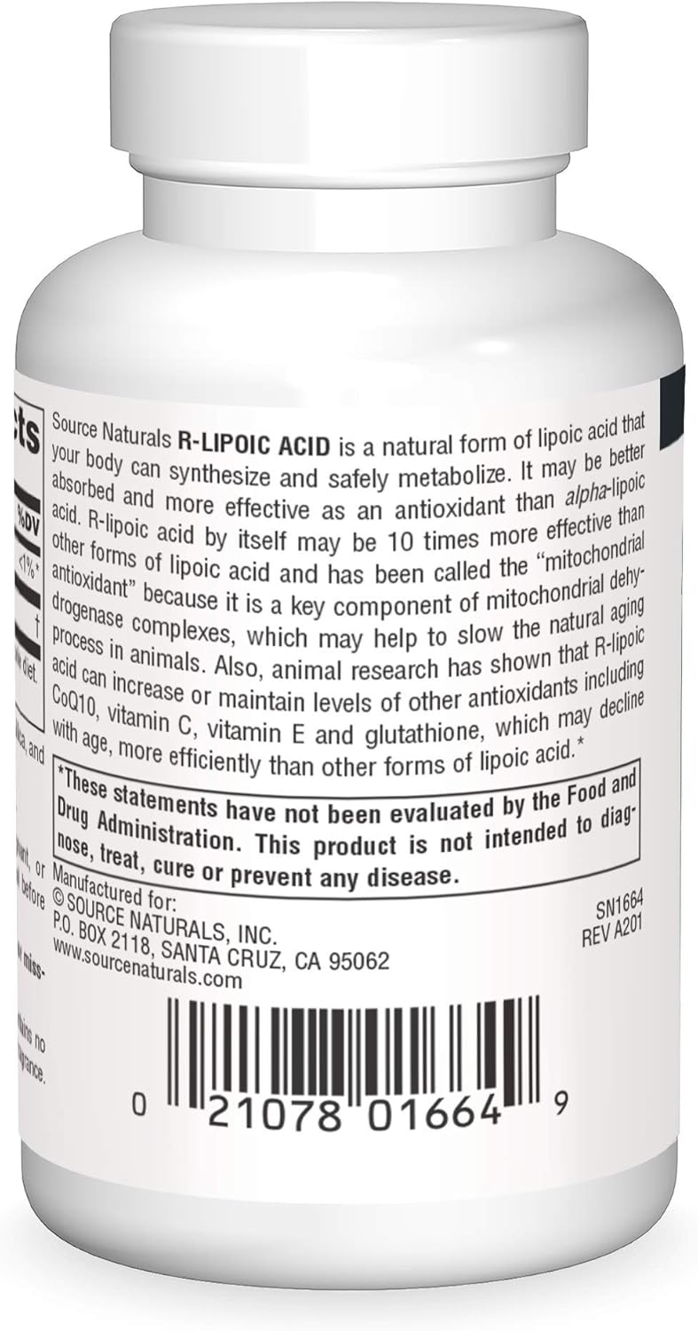 Source Naturals R-Lipoic Acid 100mg Tablets - 60 Count Bottle