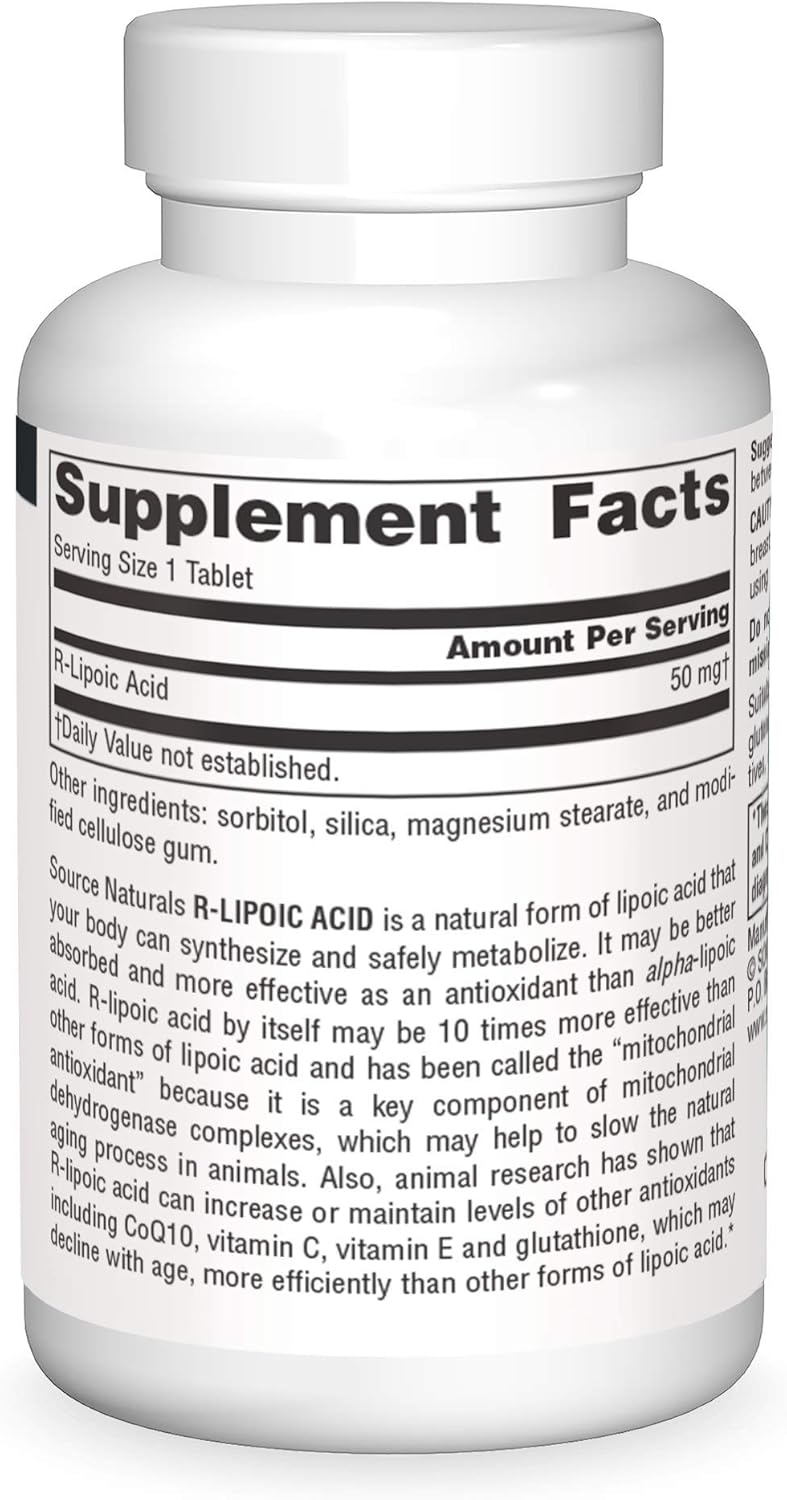Source Naturals R-Lipoic Acid 50mg - Antioxidant Support Supplement, 60 Tablets