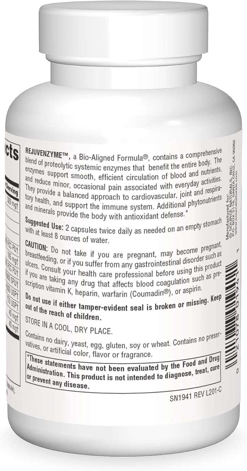 Source Naturals RejuvenZyme Capsules for Heart, Joint, and Immune Health Support - 120 Count