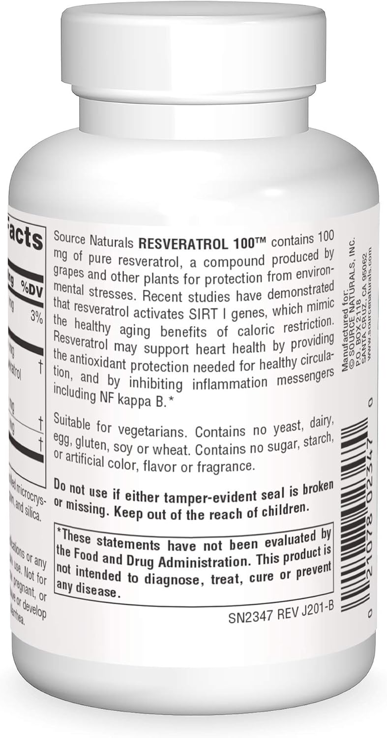 Source Naturals Resveratrol 100 - 100mg 240 Tablets for Heart Health and Anti-Aging Support