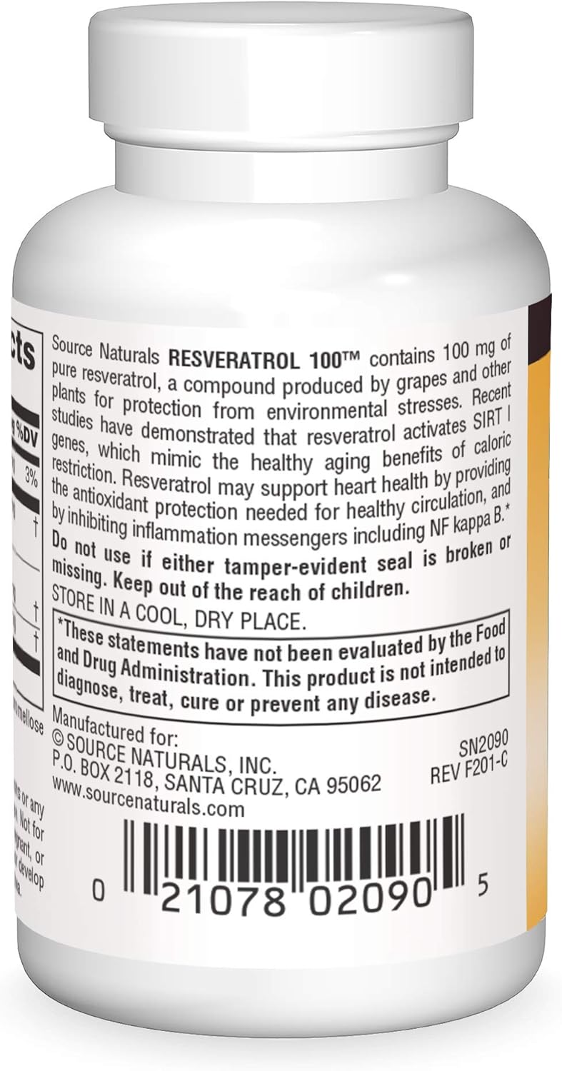 SOURCE NATURALS Resveratrol 100 Mg Capsules - 30 Vegetarian Capsules