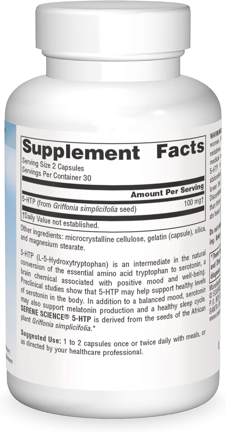 Source Naturals Serene Science 5-HTP Capsules - Natural Mood Support Supplement - 50mg, 60 Count