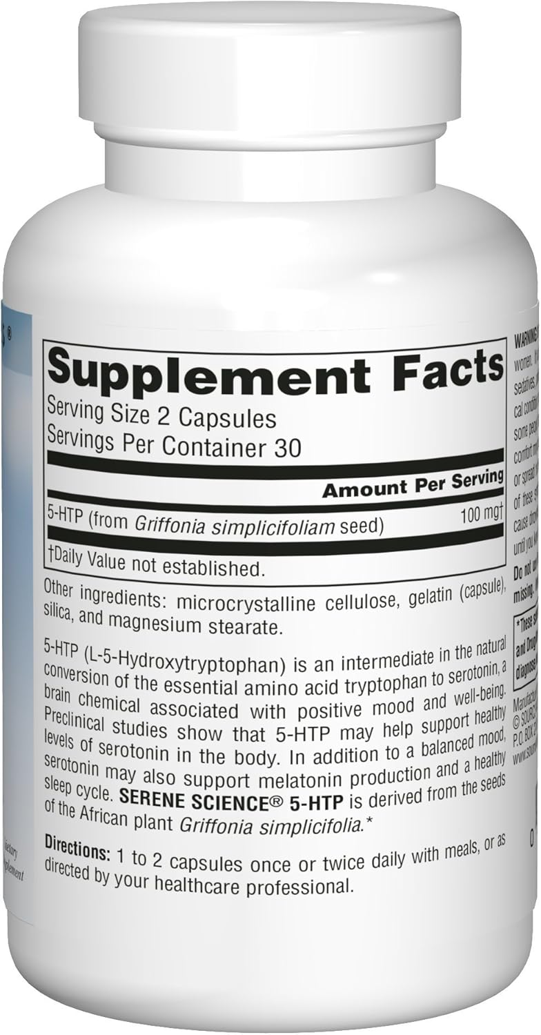 Source Naturals Serene Science 5-HTP Capsules - Natural Mood Support Supplement - 50mg, 60 Count