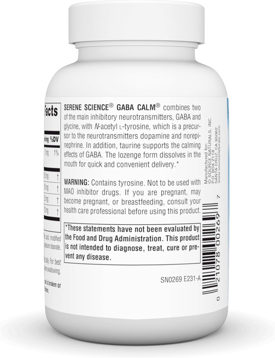 Source Naturals Serene Science GABA Calm Lozenges - Orange Flavor for Calming Mood - 120 Quick Dissolving Tablets