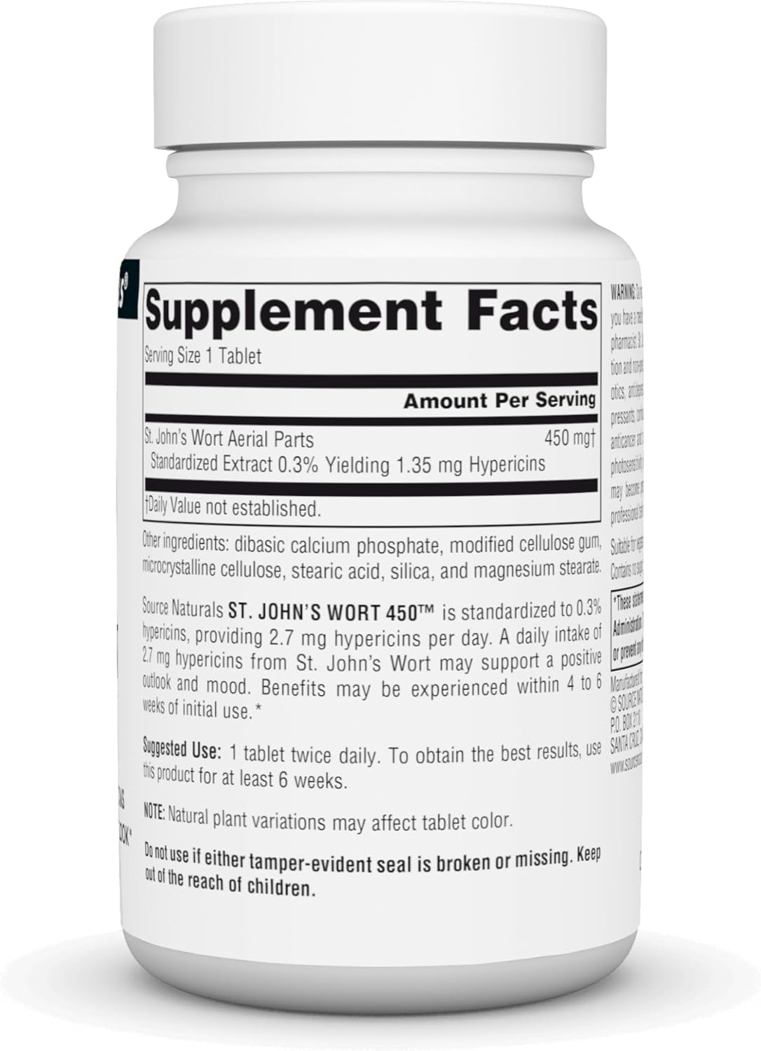 Source Naturals St. John's Wort 450 mg for Positive Mental Outlook - 45 Tablets