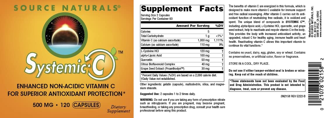Source Naturals Systemic C 500mg Capsules - 120 Count