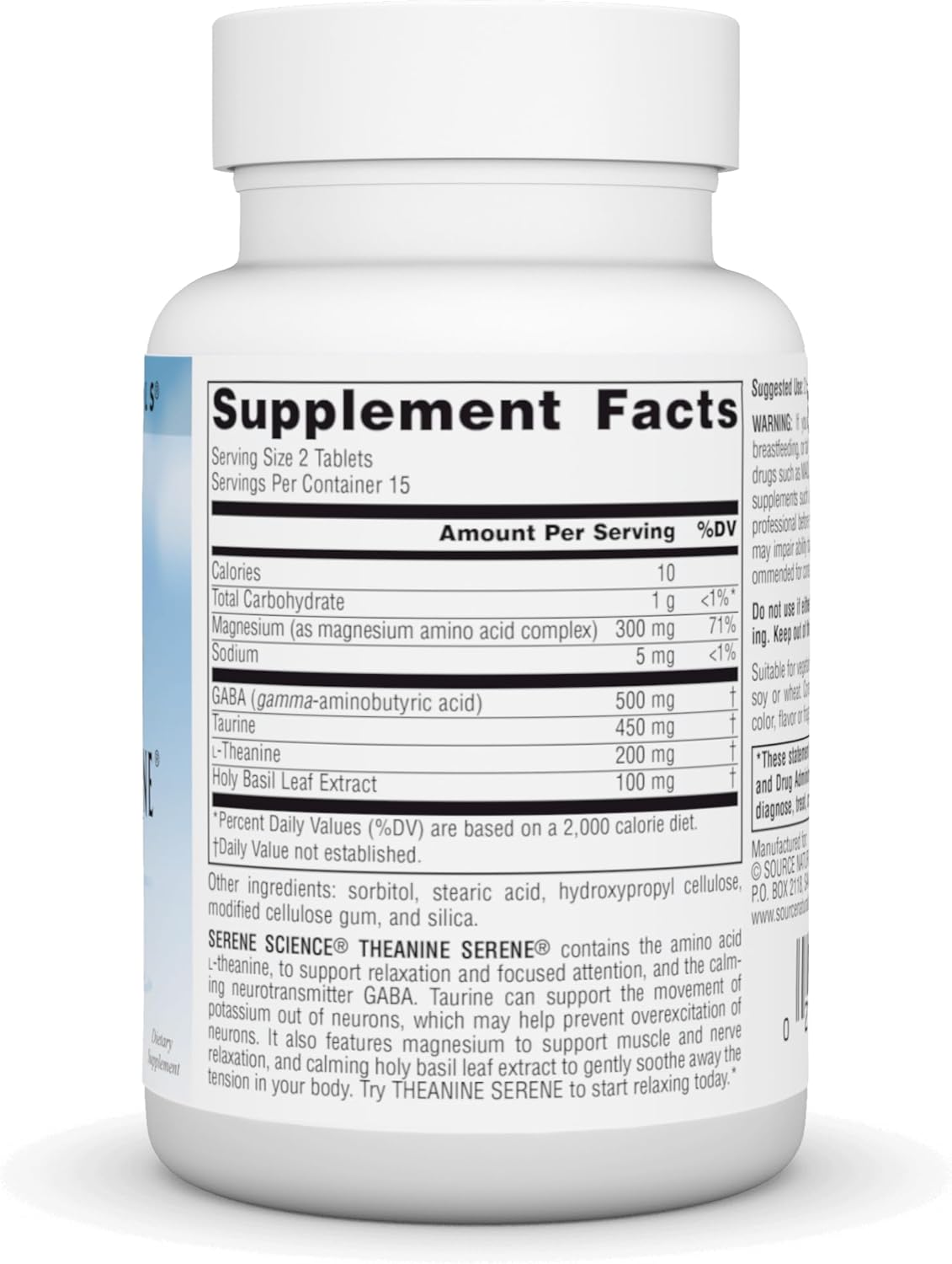 Source Naturals Theanine Serene: Calm Mind & Body Support with GABA - Vegetarian Formula - 30 Tablets