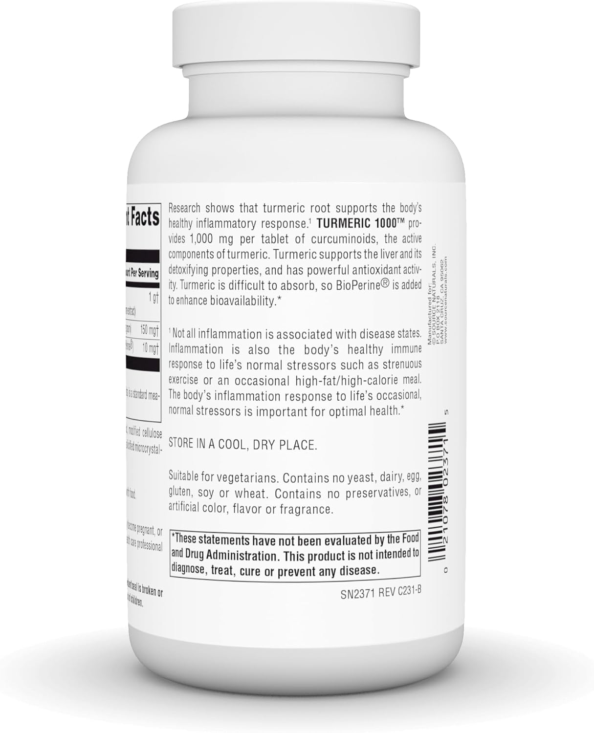 Source Naturals Turmeric 1000mg Tablets for Healthy Inflammatory Response - 120 Count