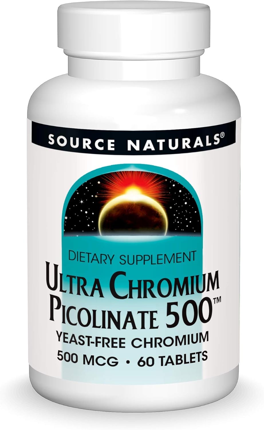 Source Naturals Ultra Chromium Picolinate 500 mcg - 60 Tablets, Yeast-Free Dietary Supplement for Balanced Blood Sugar.