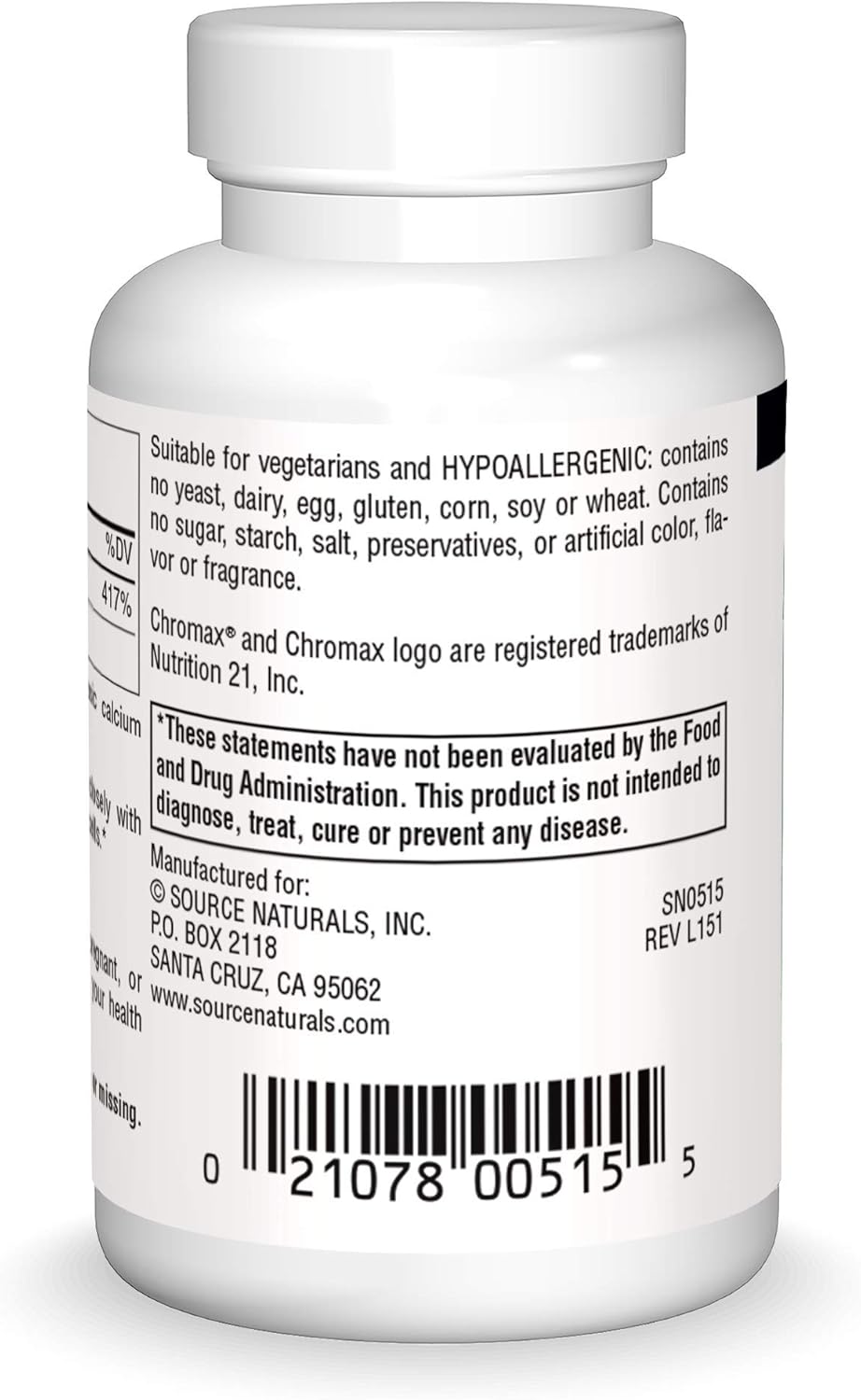 Source Naturals Ultra Chromium Picolinate 500 mcg - 60 Tablets, Yeast-Free Dietary Supplement for Balanced Blood Sugar.