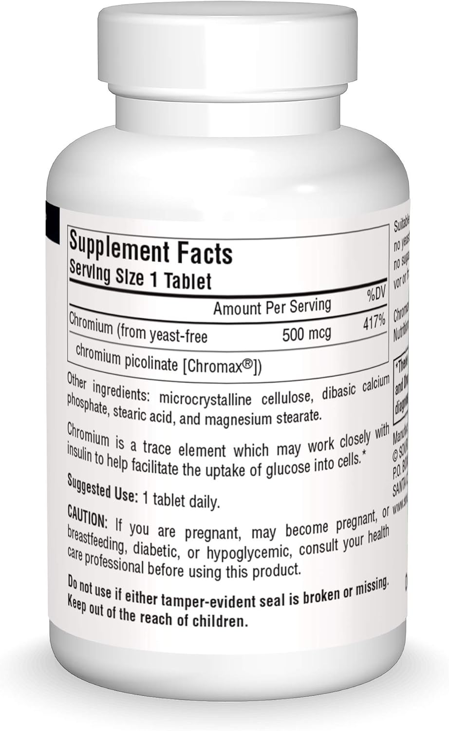 Source Naturals Ultra Chromium Picolinate 500 mcg - 60 Tablets, Yeast-Free Dietary Supplement for Balanced Blood Sugar.