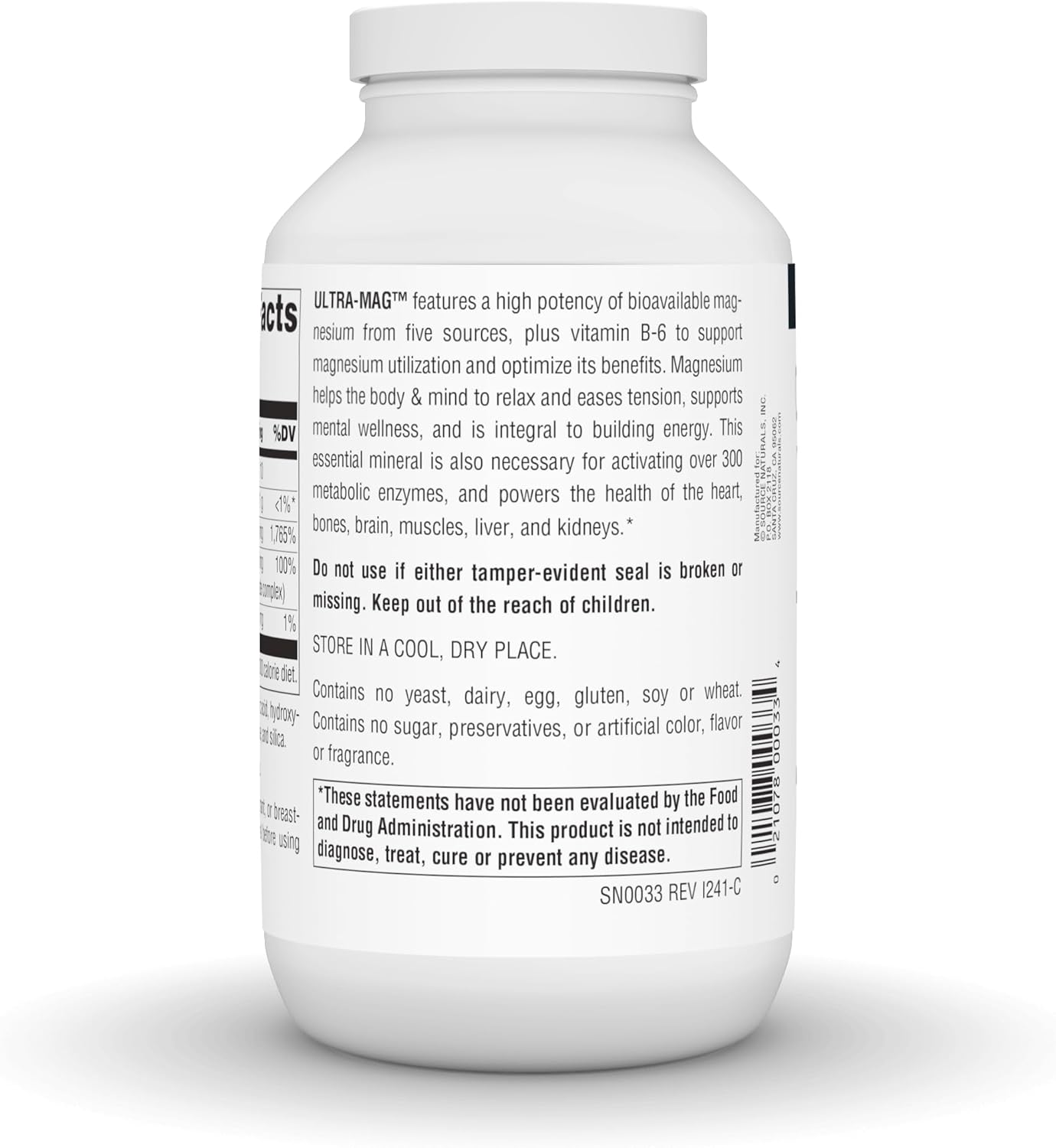 Source Naturals Ultra-Mag: 240 Vegan Tablets Bioavailable Magnesium Supplement for Muscle Relaxation and Nerve Calmness