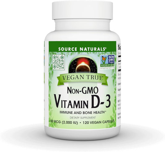 Source Naturals Vegan True Non-GMO Vitamin D-3 2,000 IU Supplement for Immune and Bone Health - 90 Capsules