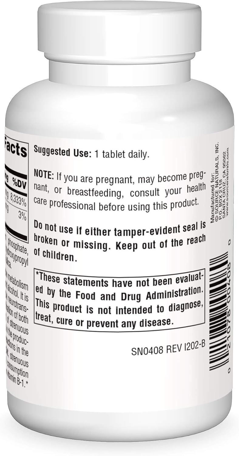 Source Naturals Vitamin B-1 Thiamin 100 mg Tablets for Energy Production - 250 Count