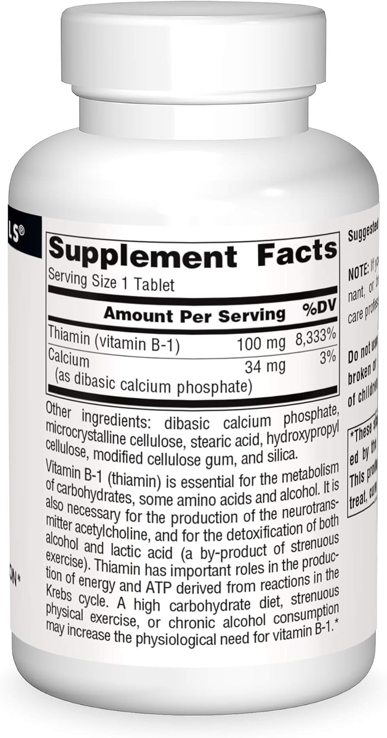 Source Naturals Vitamin B-1 Thiamin 100 mg Tablets for Energy Production - 250 Count
