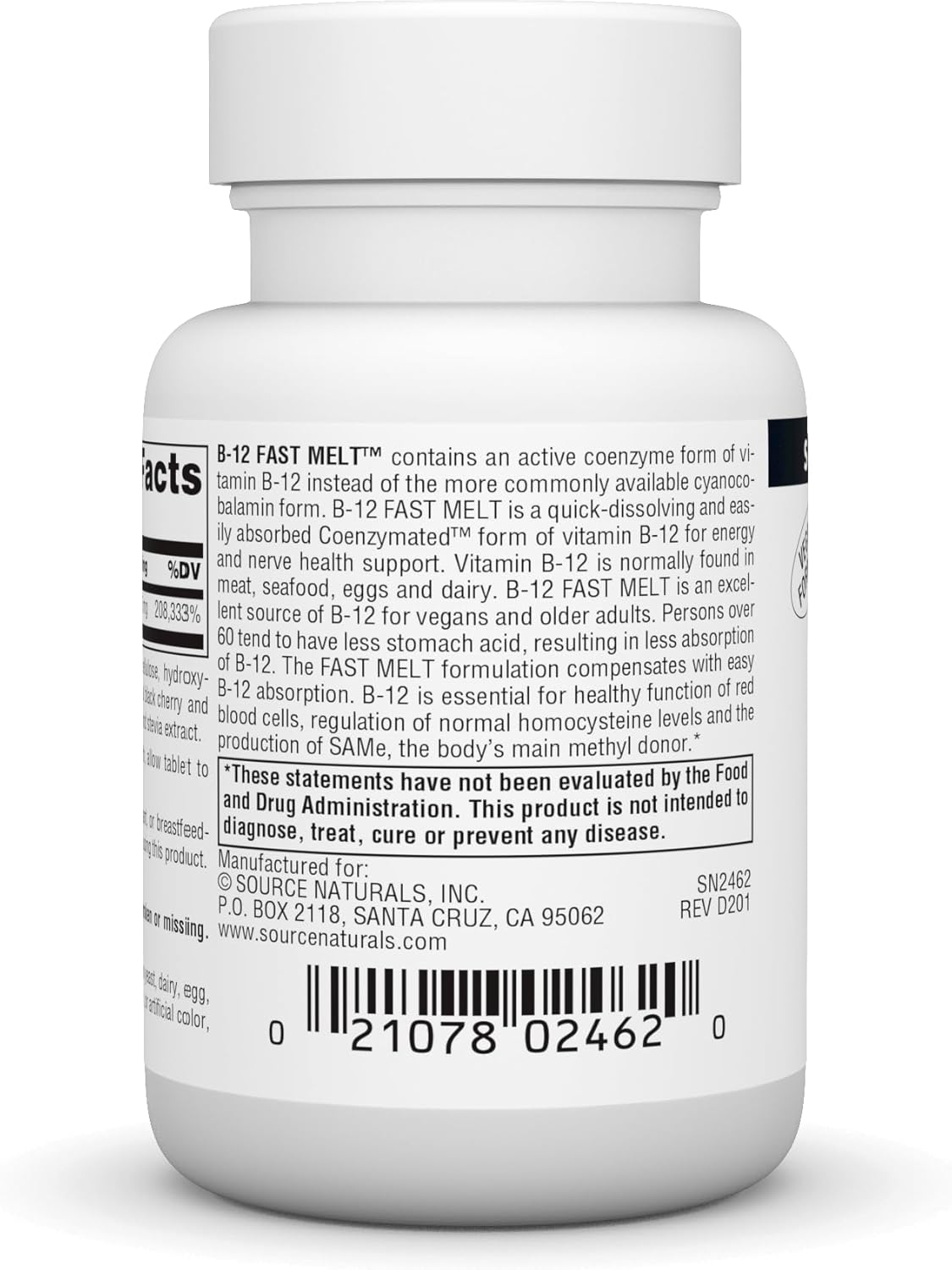 Source Naturals Vitamin B-12 5mg Fast Melt Vegan Formula for Boosting Energy Production - 60 Tablets