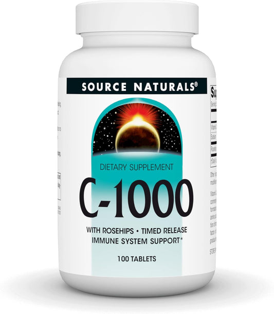 Source Naturals Vitamin C-1000 with Rose Hips 1000mg - Immune System Support - 100 Time Release Tablets