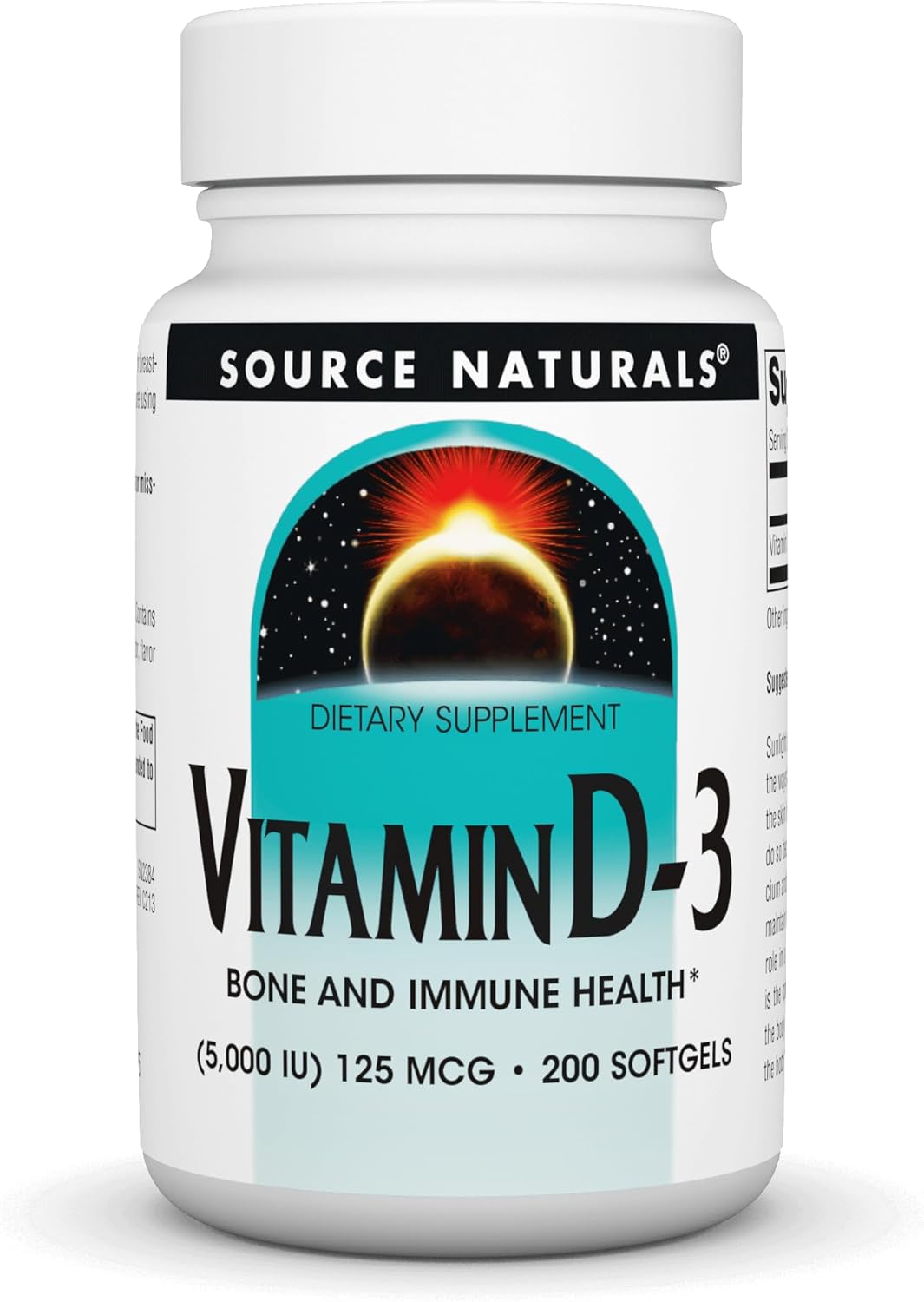 Source Naturals Vitamin D-3 5000 IU Softgels for Bone and Immune Health - 200 Count