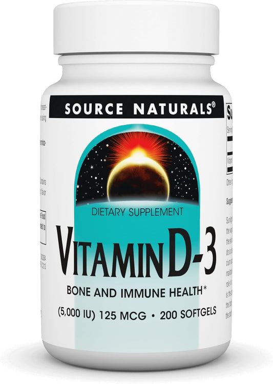 Source Naturals Vitamin D-3 5000 IU Softgels for Bone and Immune Health - 200 Count