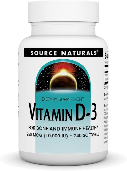 Source Naturals Vitamin D-3 Softgels - 10,000 IU, Bone & Immune Health Support - 240 Count