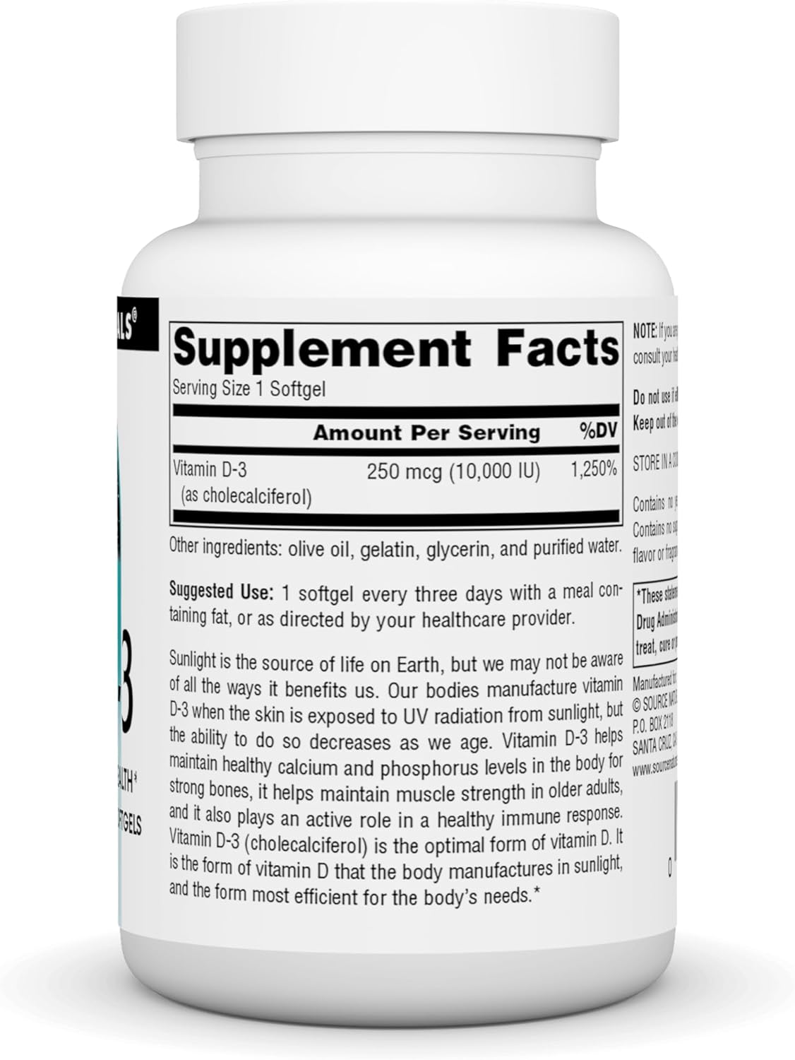 Source Naturals Vitamin D-3 Softgels - 10,000 IU, Bone & Immune Health Support - 240 Count