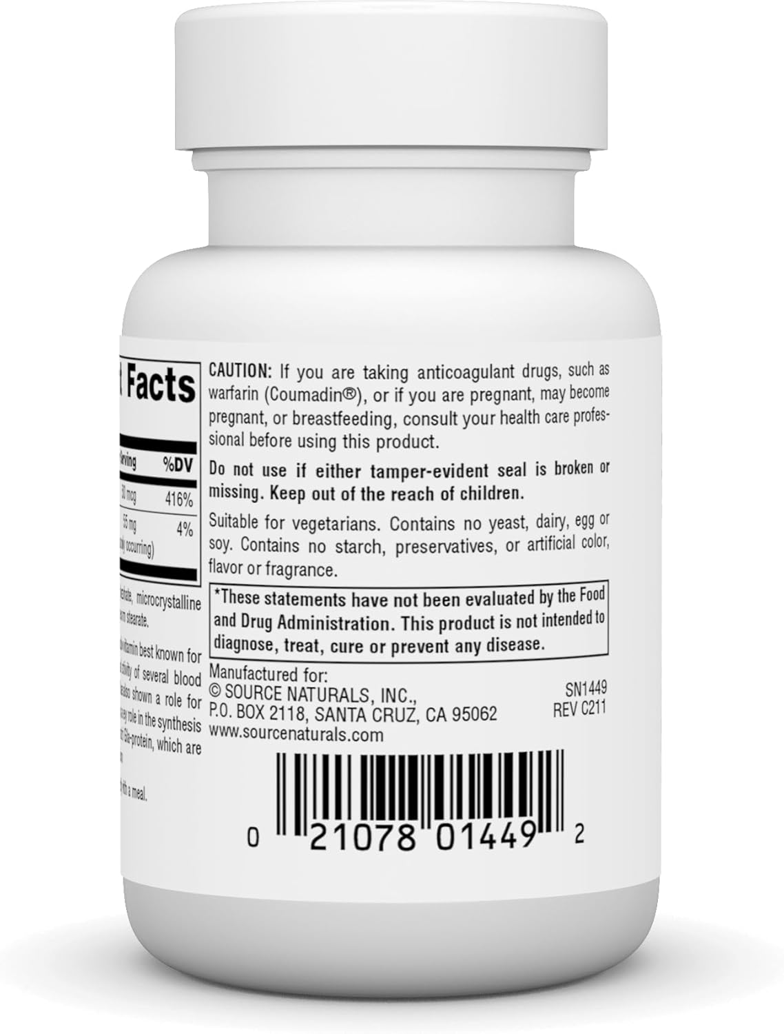 Source Naturals Vitamin K 500 mcg 100 Tablets - Bone Health & Blood Clotting Support Supplement