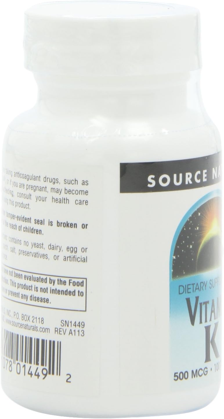 Source Naturals Vitamin K Tablets - Promotes Bone Health - 100 Count