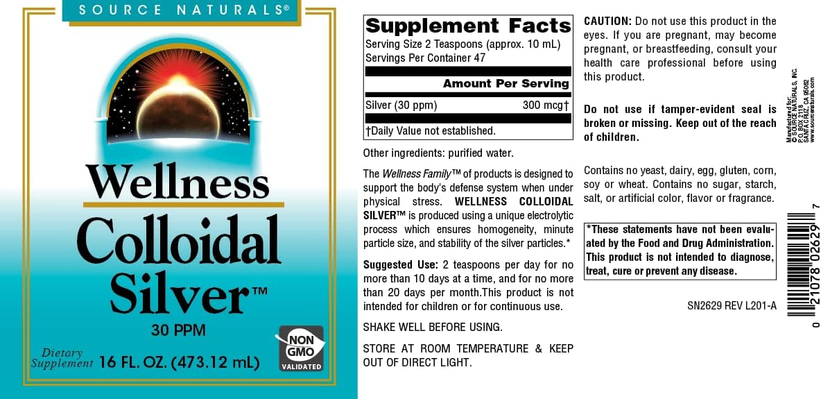 Source Naturals Wellness Colloidal Silver 30 ppm - 16 Fluid oz for Physical Well-Being