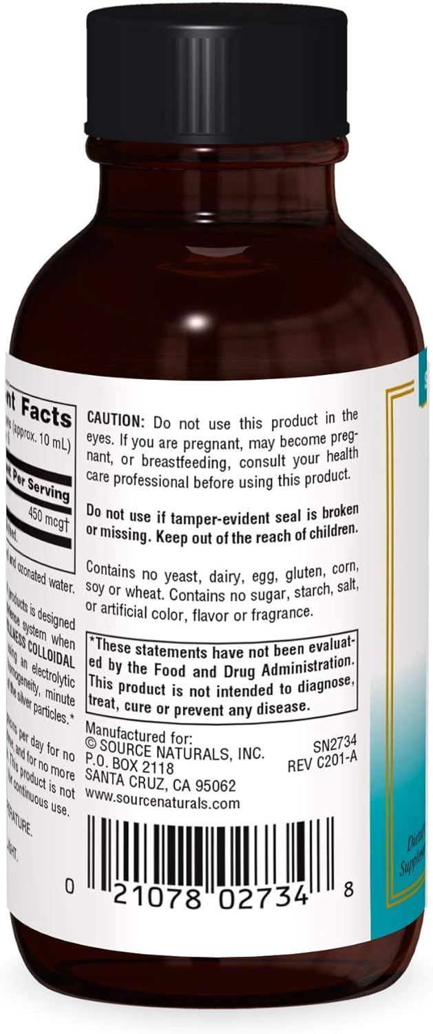 Source Naturals Wellness Colloidal Silver 45 ppm - 2 fl oz for Physical Wellbeing