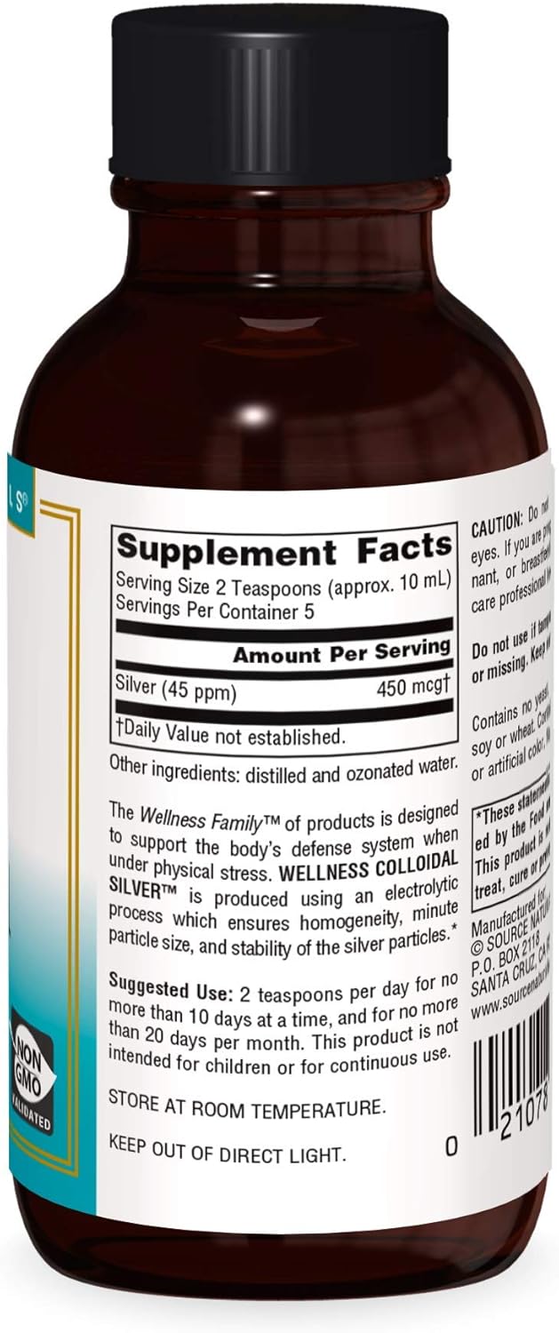 Source Naturals Wellness Colloidal Silver 45 ppm - 2 fl oz for Physical Wellbeing