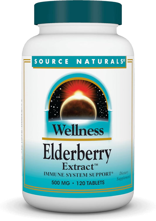 Source Naturals Wellness Elderberry Extract - 500mg, 120 Tablets for Immune System Boost