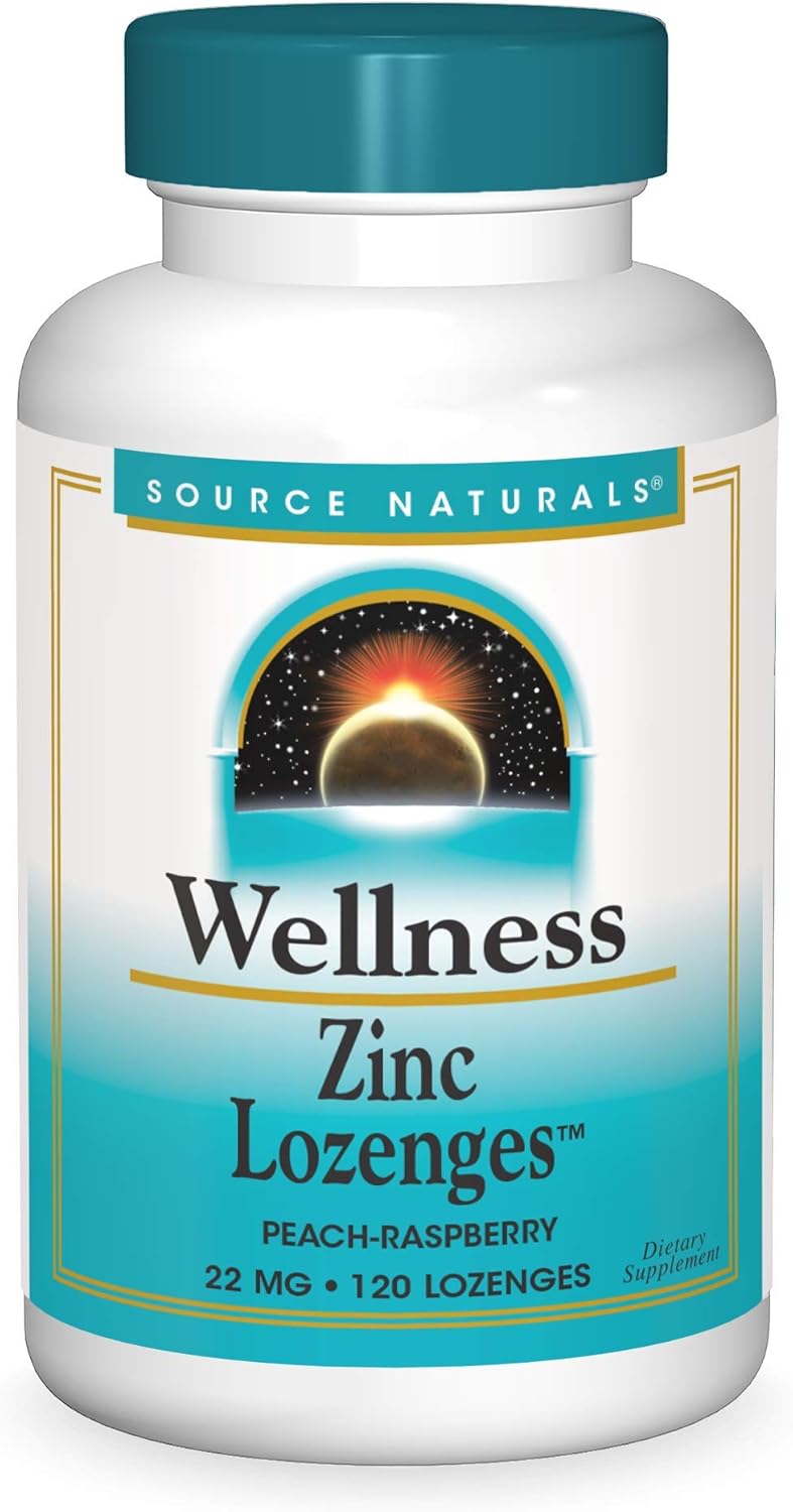 Source Naturals Wellness Zinc Lozenges, Peach-Raspberry Flavored Immune Support, 23mg - 120 Count