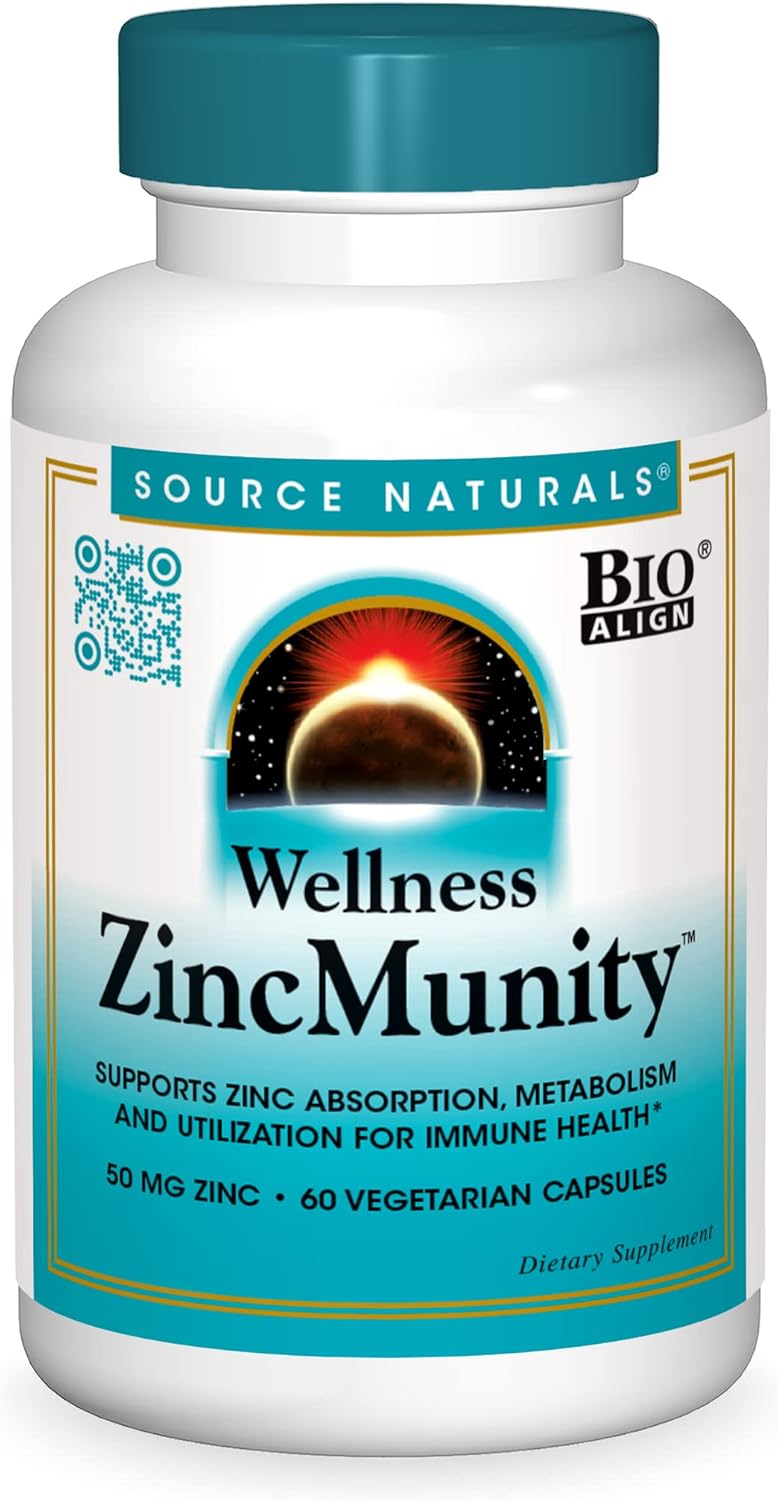 Source Naturals Wellness ZincMunity for Immune Health - 50mg Zinc, 60 Vegetarian Capsules to Boost Absorption and Metabolism