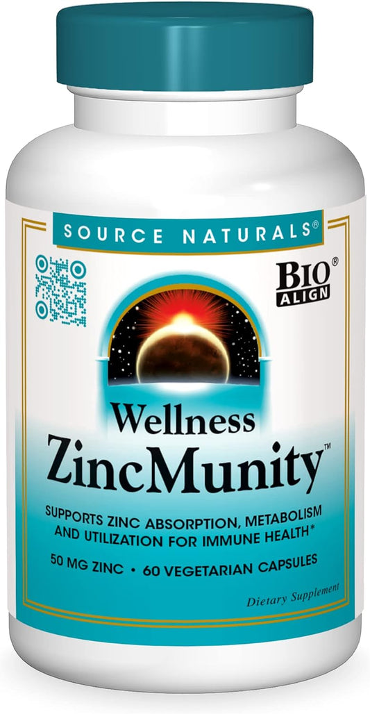 Source Naturals Wellness ZincMunity for Immune Health - 50mg Zinc, 60 Vegetarian Capsules to Boost Absorption and Metabolism