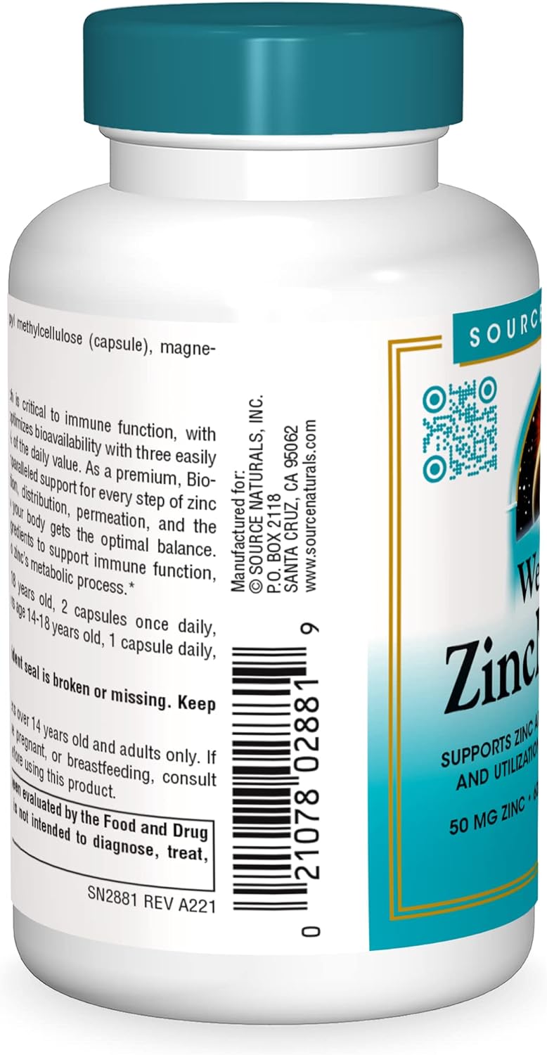 Source Naturals Wellness ZincMunity for Immune Health - 50mg Zinc, 60 Vegetarian Capsules to Boost Absorption and Metabolism