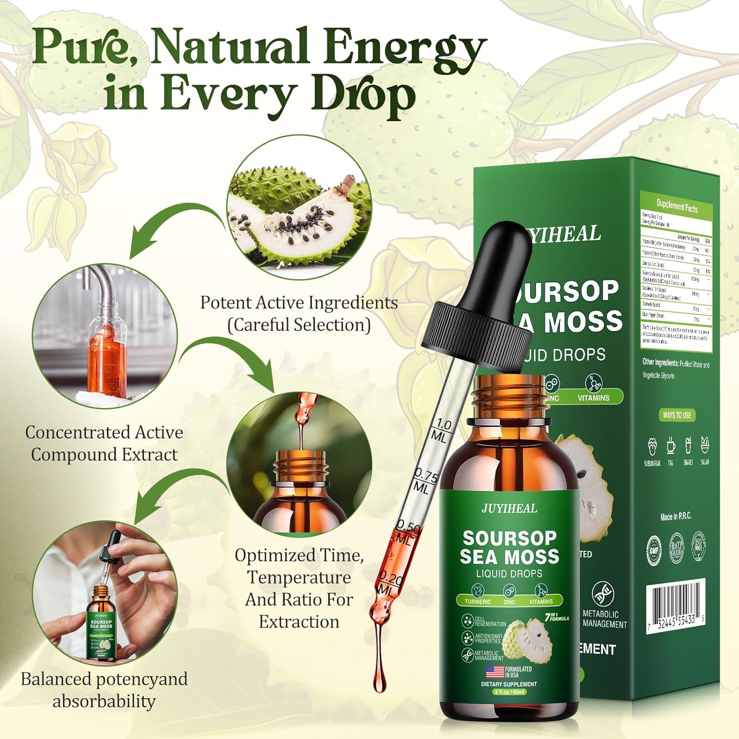 Soursop Bitters Liquid with Sea Moss, Turmeric, Vitamin - Immune & Digestive Support - Vegan, Non-GMO, Sugar-Free (2 Fl oz) - BoostGo Australia