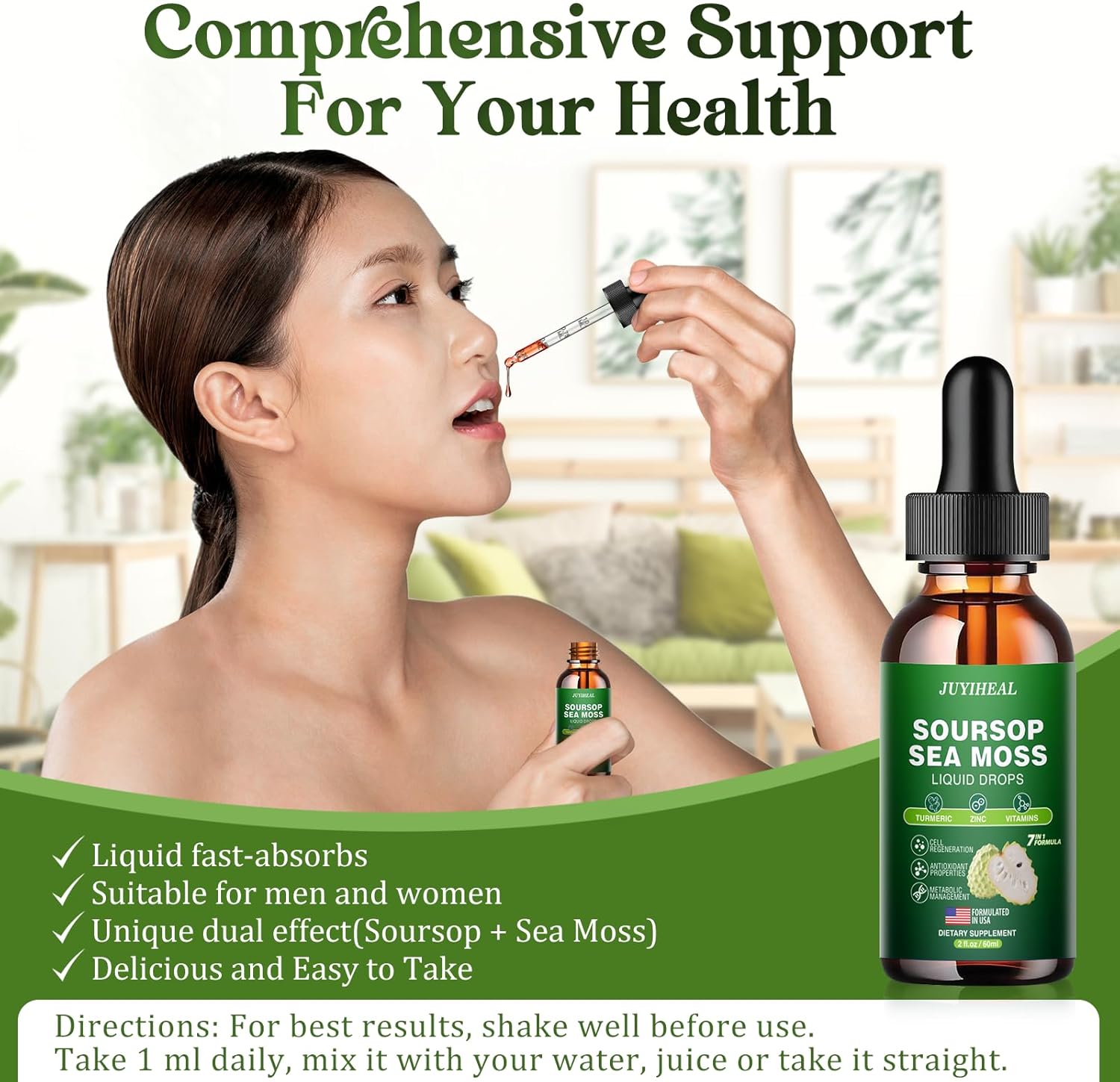 Soursop Bitters Liquid with Sea Moss, Turmeric, Vitamin - Immune & Digestive Support - Vegan, Non-GMO, Sugar-Free (2 Fl oz) - BoostGo Australia