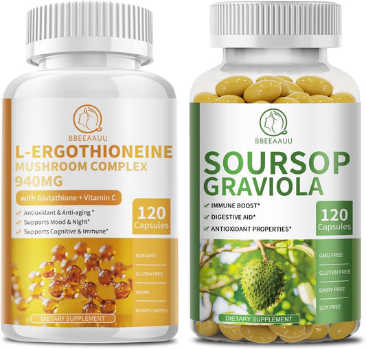 Soursop Graviola and L-Ergothioneine Mushroom Complex Capsules - Boost Immunity and Overall Health
