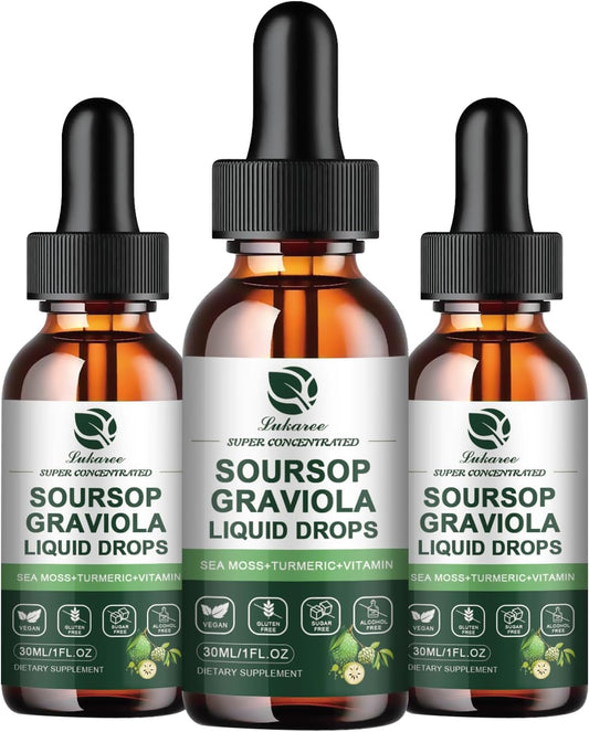 Soursop Graviola Leaf Extract Liquid Drops with Sea Moss for Immune Support & Antioxidants - 90 Day Supply, 1 Fl Oz